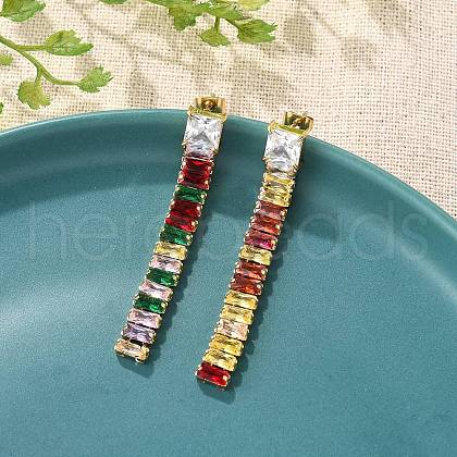 304 Stainless Steel Colorful Cubic Zirconia Tassel Stud Earrings EJEW-Z094-01D-G01-1