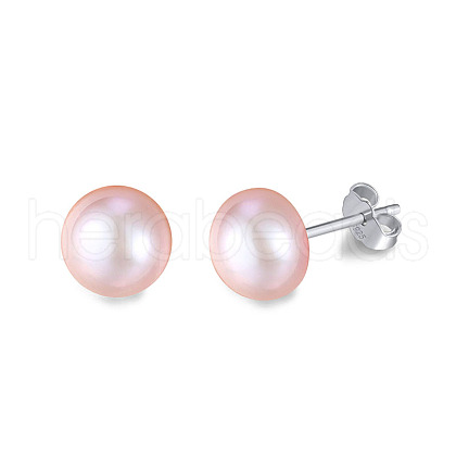 Natural Pearl Ear Studs for Women EJEW-P231-01P-1