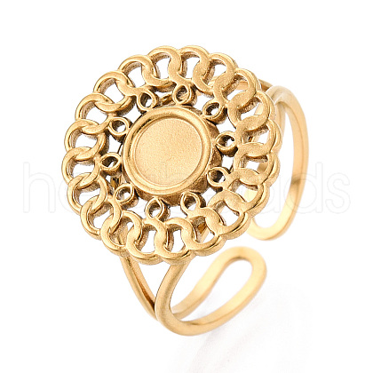 Flower 304 Stainless Steel Cuff Ring Components STAS-T066-02G-1