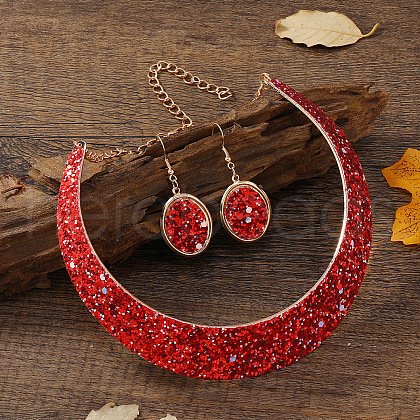 Oval Alloy Paillette Choker & Dangle Earring Sets FS-WG10B0F-06-1