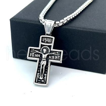 Greek Retro Style Stainless Steel Religion Jesus Cross Pendant Men's Hip Hop Necklaces JB3825-1