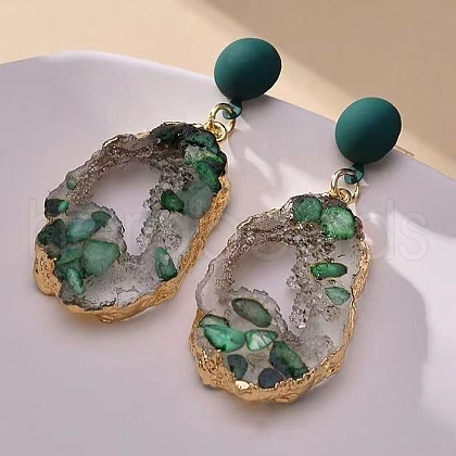 Oval with Flat Round Zinc Alloy Dangle Stud Earrings FS-WGBAFE0-01-1