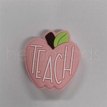 Apple with Word Teach Silicone Focal Beads SI-JX0089A-04-1