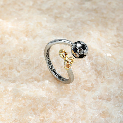 Football & Heart Alloy Enamel Adjustable Open Cuff Rings FS-WGC4484-01-1