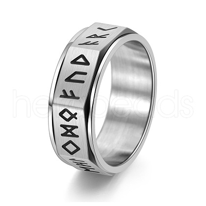 Rune Words Viking Amulet Stainless Steel Rotating Finger Ring PW-WG34578-04-1