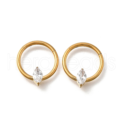 304 Stainless Steel Clear Cubic Zirconia Horse Eye Hoop Nose Rings AJEW-D306-13G-1
