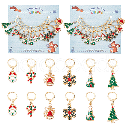 Christmas Theme Alloy Enamel Charm Locking Stitch Markers HJEW-PH01777-1
