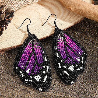 Bohemian Style Handmade Glass Seed Beads Butterfly Wing Dangle Earrings BA4047-2-1