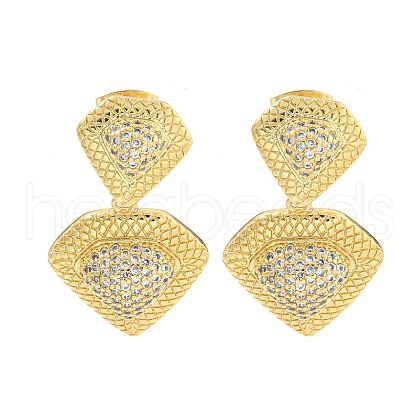 Brass Pave Clear Cubic Zirconia Dangle Stud Earrings EJEW-M258-28G-1