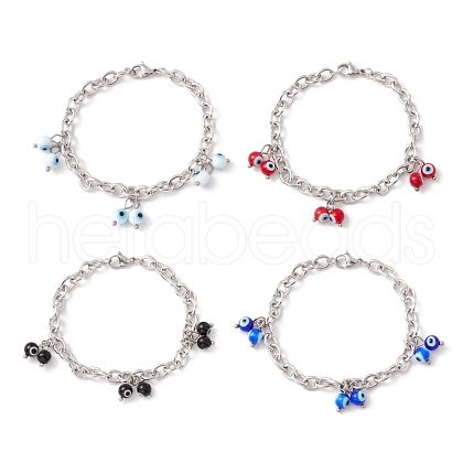 Synthetic Gemstone Evil Eye Charm Bracelet BJEW-F431-09P-1