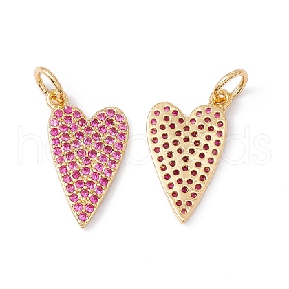 Rack Plating Brass Micro Pave Hot Pink Cubic Zirconia Pendants ZIRC-C040-19G-1