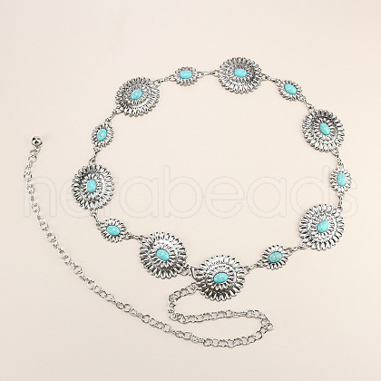 Alloy Pave Synthetic Turquoise Link Chain Belly Chains WG63A0D-09-1