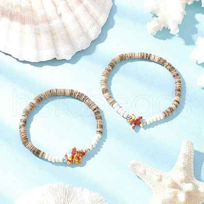Sea Turtles and Starfish Coconut Beads Bracelets BJEW-JB11882-02-1