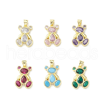 Rack Plating Brass Micro Pave Cubic Zirconia Pendants KK-H443-04G-1