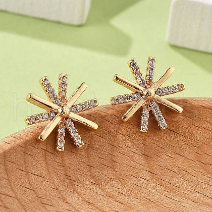 Flower Brass Micro Pave Clear Cubic Zirconia Stud Earrings for Women EJEW-G428-03G-1