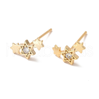 Clear Cubic Zirconia Triple Star Stud Earrings EJEW-P199-22G-1