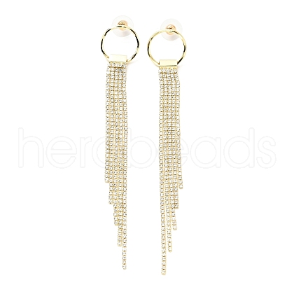 Clear Cubic Zirconia & Crystal Rhinestone Long Tassel Dangle Stud Earrings EJEW-C037-07G-LG-1
