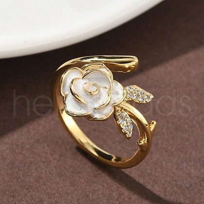 Flower Brass Micro Pave Cubic Zirconia Cuff Rings RJEW-A069-02B-01G-1