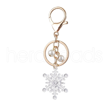 Snowflake Acrylic with Glass Pearl Bead Pendant Keychain KEYC-JKC00881-1