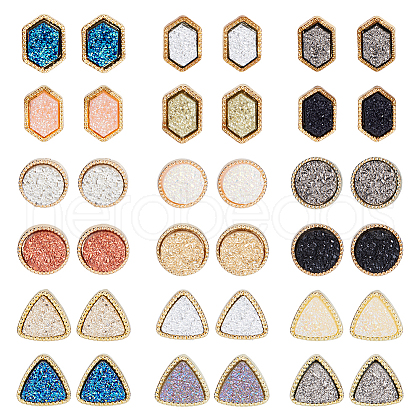 FIBLOOM 18 Pairs 18 Style Sparkling Triangle & Hexagon & Flat Round Resin Stud Earrings EJEW-FI0001-81-1