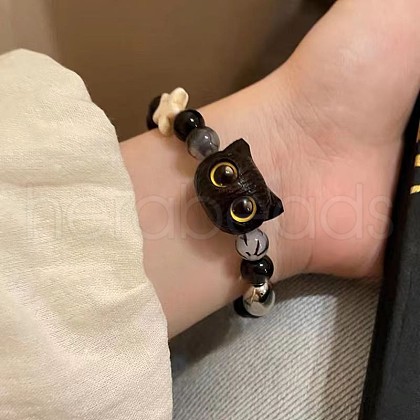 Ceramic & Wood Beads Stretch Bracelet for Women WGD81E8-02-1