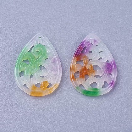 Carved Natural White Jade Pendants G-L495-42D-1