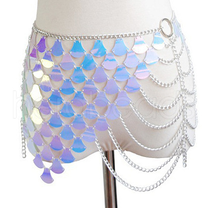 Lilac Acrylic Scale Sequin Alloy Tassel Chain Sexy Skirt Waist Chains for Beach Party FS-WG189BD-02-1