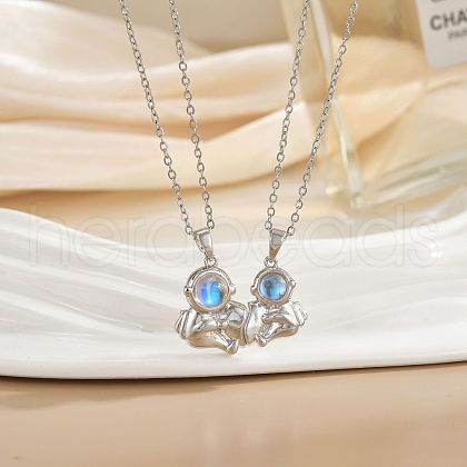 2Pcs Brass with Resin Magnetic Pendant Necklaces with 304 Stainless Steel Cable Chain WG04DA7-09-1