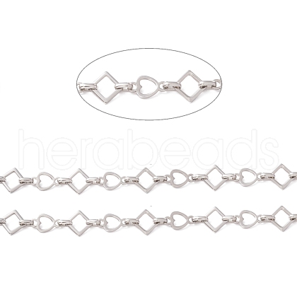Non-Tarnish 304 Stainless Steel Rhombus & Heart Link Chains CHS-F017-08P-1