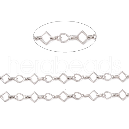 304 Stainless Steel Rhombus & Heart Link Chains CHS-F017-08P-1