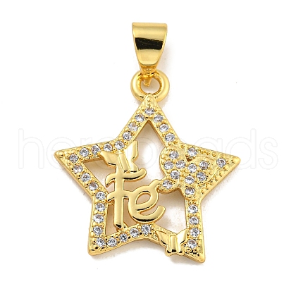 Rack Plating Brass Micro Pave Clear Cubic Zirconia Pendants KK-B091-49G-03-1
