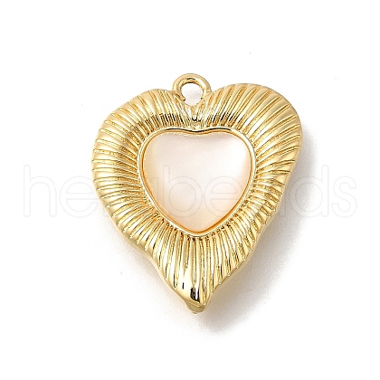 Brass Pave Natural White Shell Pendants KK-U061-13G-1