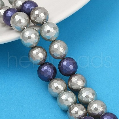 Faceted Round Shell Pearl Beads Strands BSHE-XCP0001-54-1