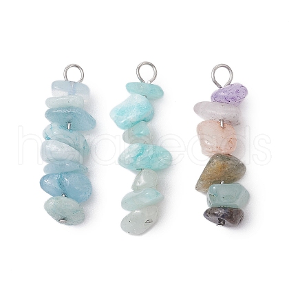 3Pcs Natural Aquamarine & Flower Amazonite & Synthetic Stone Chip Beaded Constellation Pendants PALLOY-JF03043-11-1