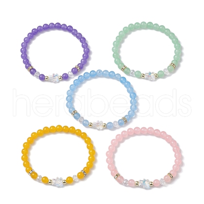 Round Natural Dyed Malaysia Jade Beaded Stretch Bracelets BJEW-JB10670-1