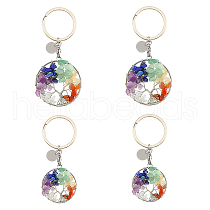 SUPERFINDINGS 4Pcs 2 Style Natural Mixed Stone Keychains KEYC-FH0001-13-1