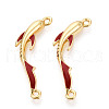 Brass Micro Pave Clear Cubic Zirconia and FireBrick Enamel Connector Charms KK-T074-68G-1