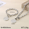 Flat Round with Tree of Life 304 Stainless Steel Pendant Necklaces & Charm Bracelets Sets FS-WG2A73C-05-1