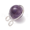 Natural Green Aventurine & Rose Quartz & Lava Rock & Carnelian & Amethyst Copper Wire Wrapped Round Pendants PALLOY-JF03609-02-5