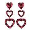 Heart with Leopard Print Alloy Tassel Stud Earrings EJEW-Z112-05G-2