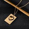 304 Stainless Steel Rectangle with Heart Pendant Necklaces for Women NJEW-Z065-03G-2
