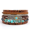 Alloy & Synthetic Turquoise Nuggets Pendant Necklaces & Teardrop Stud Dangle Earrings & Multi-layer Feather Bracelets Sets FS-WG989B2-01-2