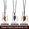 Globleland 3Pcs 3 Style Natural Tiger Eye Wing & Cone & Dagger Pendant Necklaces Set with Polyester Rope for Men Women NJEW-GL0001-02-2