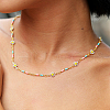 Bohemian Beach Vacation Brass Enamel Sunflower Handmade Link Chain Necklaces Women's Date Gift HM4276-2