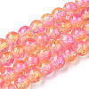 Two-Tone Crackle Baking Painted Transparent Glass Beads Strands CCG-T004-8mm-07-1