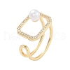 Rack Plating Rectangle Brass Micro Pave Cubic Zirconia Open Cuff Rings for Women RJEW-B064-01G-1