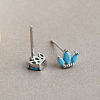 S925 Sterling Silver Synthetic Turquoise Flower Stud Earrings WW6796-2-2