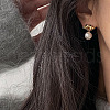 304 Stainless Steel and Glass-based Imitation Pearl Dangle Earrings for Women FS-WG0AE83-01-3