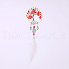 Natural Red Agate Chips Flat Round with Tree of Life Pendant Decorations TREE-PW0003-05-2