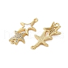 Brass Micro Pave Clear Cubic Zirconia Double Starfish Connector Charms KK-U070-08G-2